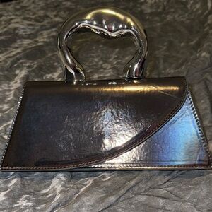 ANTONIO MELANI Molten Top Handle Silver Clutch